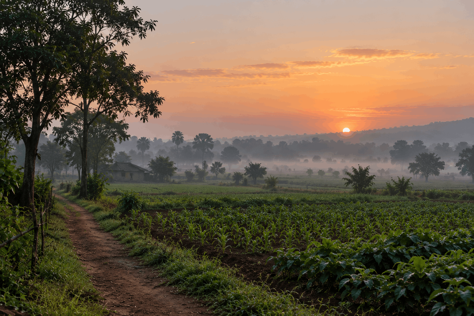Early morning mist over the farmland estate 